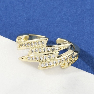 Brass Micro Pave Clear Cubic Zirconia Cuff Rings for Women RJEW-S400-02G-1