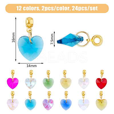 24Pcs 12 Colors Faceted Glass European Dangle Charms PALLOY-AB00176-1