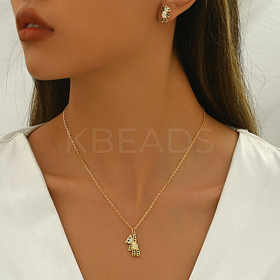 Brass Pave Cubic Zirconia Stud Earrings & Pendant Necklaces Sets for Women Golden GL8685-1-1