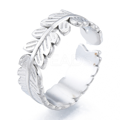 Non-Tarnish 304 Stainless Steel Leaf Cuff Rings RJEW-N038-126P-1