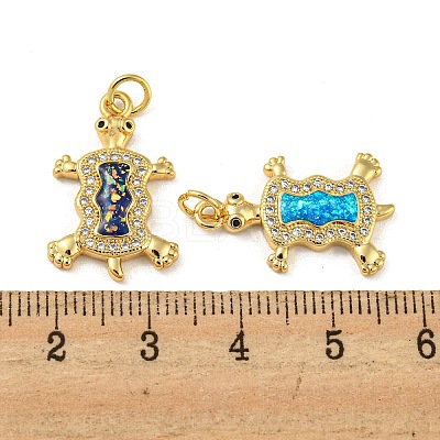 Turtle Brass Pendants Micro Pave Cubic Zirconia with Synthetic Opal KK-K356-09G-1