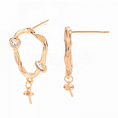 Brass Micro Pave Clear Cubic Zirconia Earring Findings KK-T062-210G-NF-1