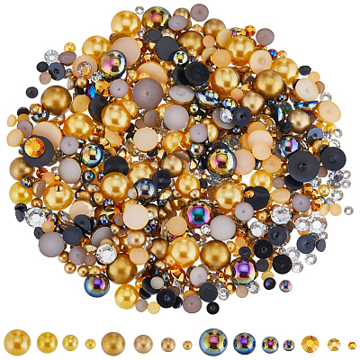 2 Bags ABS Plastic Imitation Pearl with Resin Rhinestone Cabochon MRMJ-SC0001-20C-1