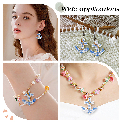 4Pcs Glass Seed Beaded Anchor Pendants PALLOY-GO00066-1