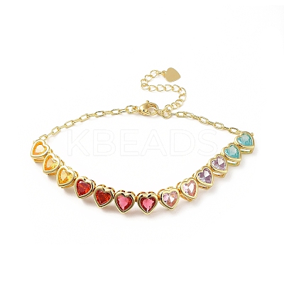 Colorful Cubic Zirconia Heart Link Bracelet BJEW-E073-02G-1