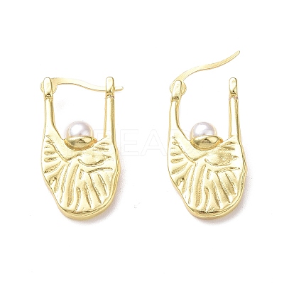 Plastic Imitation Pearl Beaded Teardrop Hoop Earrings EJEW-F306-01G-1