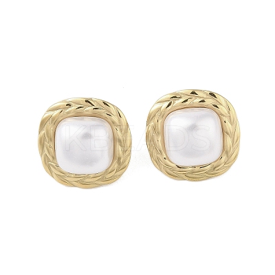 Square 316 Surgical Stainless Steel & CCB Imitation Pearl Stud Earrings for Women STAS-B063-02G-1