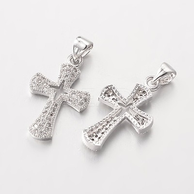 Cross Brass Micro Pave Cubic Zirconia Pendants ZIRC-I014-34P-FF-1
