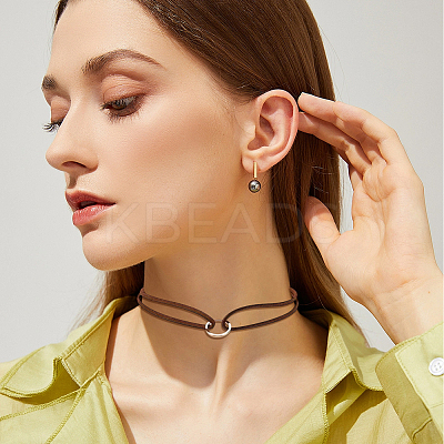 1Pc Alloy Ring Double Layer Faux Suede Cord Choker Necklaces for Women NJEW-CL0001-07-1