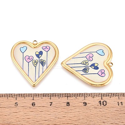 Printed Style 304 Stainless Steel Heart Pendants STAS-T071-26A-G-1