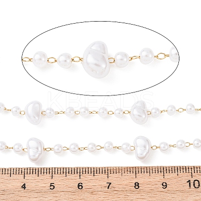 304 Stainless Steel & ABS Plastic Pearl Round & Nuggets Bead Cable Chains CHS-G048-05G-1