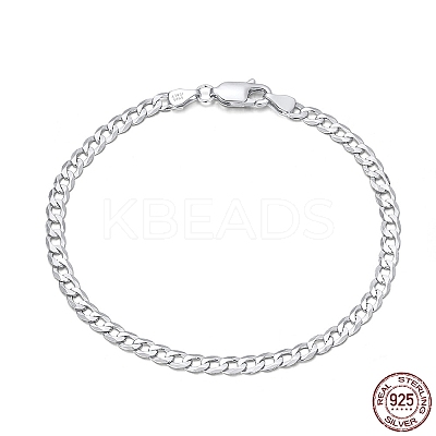Rhodium Plated 925 Sterling Silver Curb Chain Bracelets BJEW-I314-007B-P-1