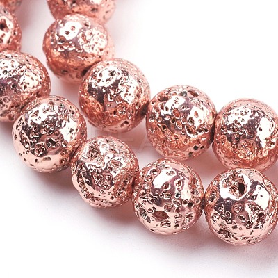 Electroplated Natural Lava Rock Bead Strands G-E429-01-12mm-RG-1