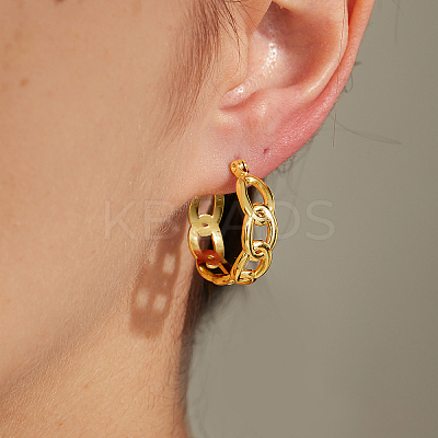 Simple 201 Stainless Steel Cuban Link Hoop Earrings WG5268-1
