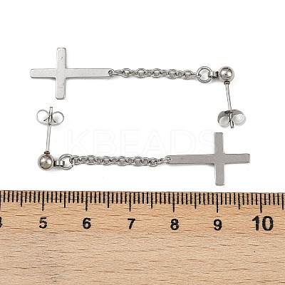 Christian Upside Down Cross 201 Stainless Steel Dangle Stud Earrings LS-EJEW-P314-01B-P-1