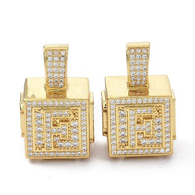 Alphabet Brass Micro Pave Clear Cubic Zirconia Pendants ZIRC-O045-01G-F-1