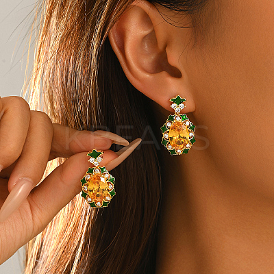 Brass Micro Pave Cubic Zirconia Oval Stud Dangle Earrings for Women TP9450-5-1