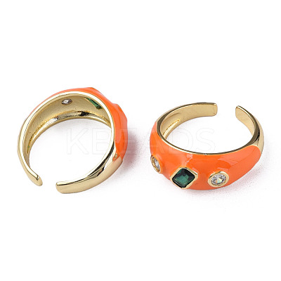 Cubic Zirconia Open Cuff Ring with Enamel RJEW-N035-128A-1