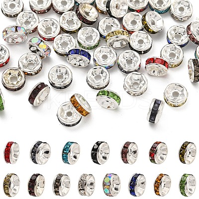 60Pcs 15 Colors Brass Rhinestone Spacer Beads RB-YW0001-12-1