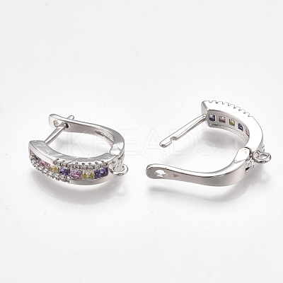 Brass Micro Pave Cubic Zirconia Hoop Earring Findings with Latch Back Closure EJEW-S201-105-1