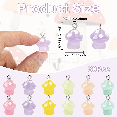 30Pcs 6 Colors Luminous Opaque Resin Pendants JACR-YW0001-03-1