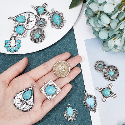 16Pcs 8 Styles Synthetic Turquoise Pendants FIND-SC0003-47-1
