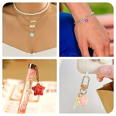 10Pcs Star with Bowknot Glass Pendants PALLOY-YW00059-01-1