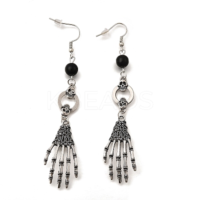 Halloween Alloy Skull Dangle Earrings EJEW-K316-01A-AS-1