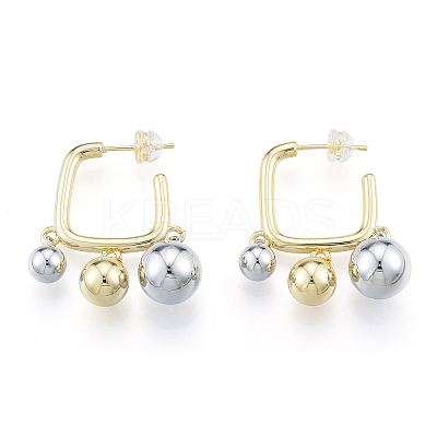 Two Tone Brass Round Ball Dangle Stud Earrings EJEW-N011-111-1