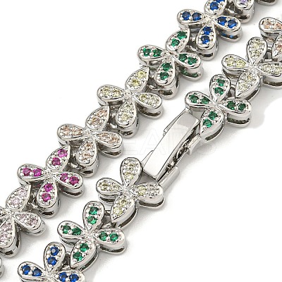Rack Plating Brass Pave Cubic Zirconia Butterfly Link Necklaces NJEW-A031-03P-01-1