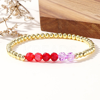 Elegant Brass & Faceted Glass Bead Stretch Bracelets CP7555-1-1