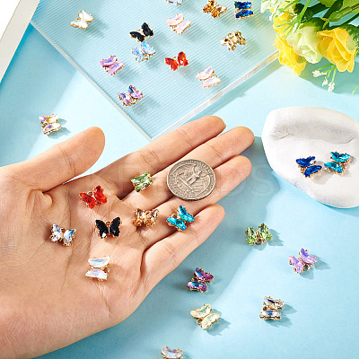 28pcs 14 colors Light Golden Alloy Glass Charms FIND-TA0005-94-1