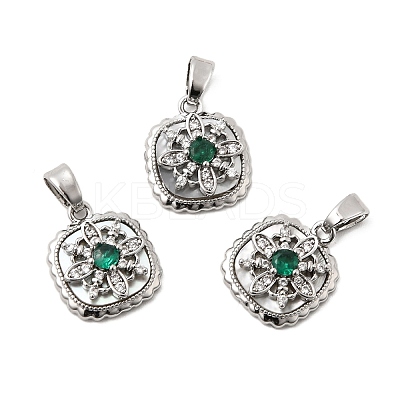 Natural Shell & Green Cubic Zirconia Charms KK-G553-07P-1