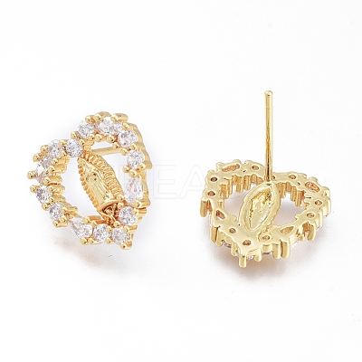 Brass Micro Pave Cubic Zirconia Ear Studs EJEW-G279-02G-02-1