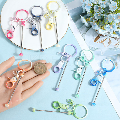 10Pcs 10 Colors Gradient Color Alloy Beadable Bar Keychain for DIY Crafts Jewelry Making KEYC-SC0001-19-1