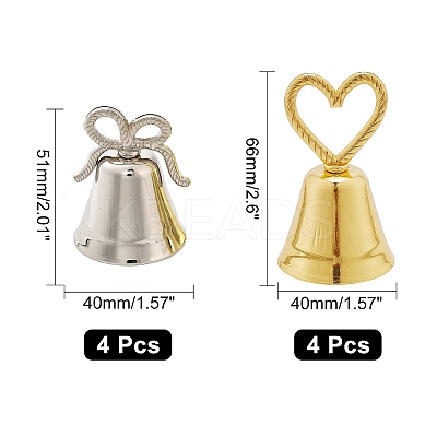 8Pcs 2 Styles Heart/Bowknot & Bell Alloy Memo Clip AJEW-CA0001-94-1