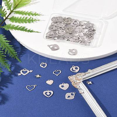 60Pcs 10 Styles 201 Stainless Steel Open Heart Charms STAS-FS0001-92-1