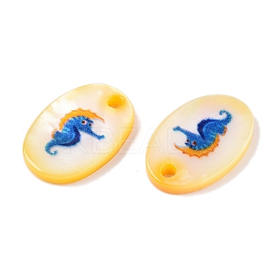 Natural Freshwater Shell Double Face Printed Oval Charms SHEL-T020-05M-1