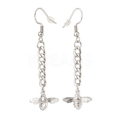 Curb Chains with Brass Charm Long Dangle Earrings EJEW-JE04963-02-1