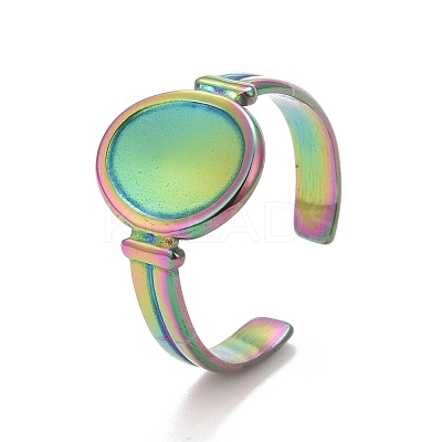 Ion Plating(IP) Rainbow Color 304 Stainless Steel Oval Watch Shape Open Cuff Ring for Women RJEW-C025-04M-1