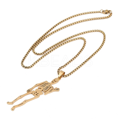 201 Stainless Steel Skeleton Pendant Necklaces NJEW-K283-08G-1