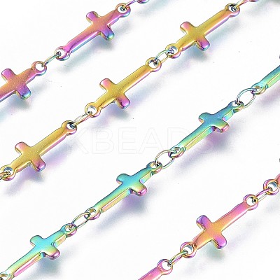 Ion Plating(IP) Handmade 304 Stainless Steel Bar Link Chains STAS-G038-21M-1