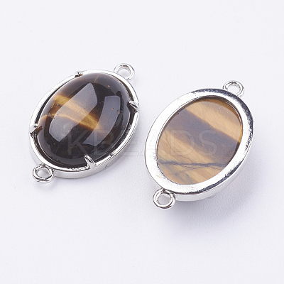 Brass Natural Tiger Eye Links connectors G-E398-03N-1