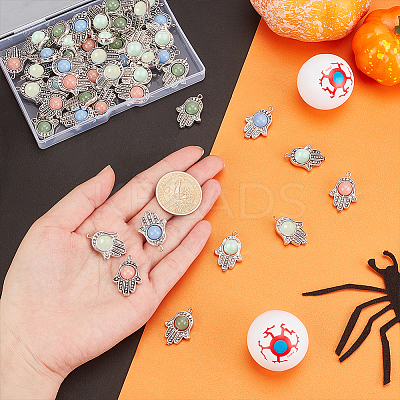 50Pcs 5 Colors Synthetic Luminous Stone Pendants PALLOY-PH0001-97-1