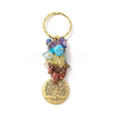 5Pcs Chakra Natural Gemstone Chip Pendant Keychain KEYC-JKC00414-1