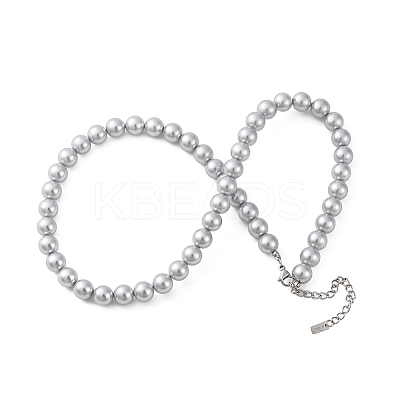8mm Shell Pearl Round Beaded Necklaces NJEW-U026-15P-1