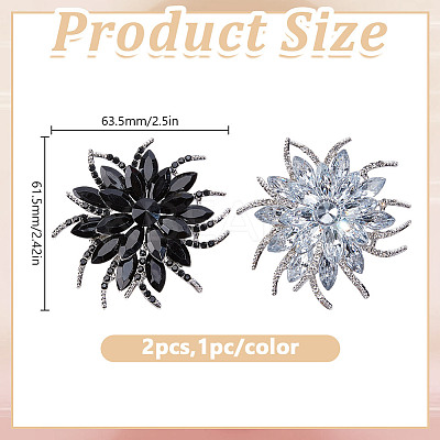 2Pcs 2 Colors Flower Alloy Glass Rhinestone Lapel Pins for Wedding Party JEWB-DR0001-07B-1