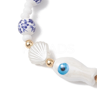 Handmade Flower Printed Porcelain Ceramic Glass Beaded Bracelets for Women BJEW-MZ00291-1