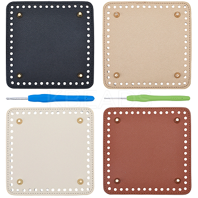 4Pcs 4 Colors Square PU Leahter Knitting Crochet Bags Bottom AJEW-CL0001-75-1