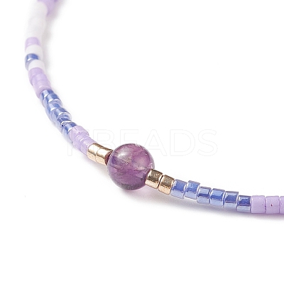 Mixed Natural Gemstone & Glass Seed Beaded Bracelets BJEW-JB08950-1
